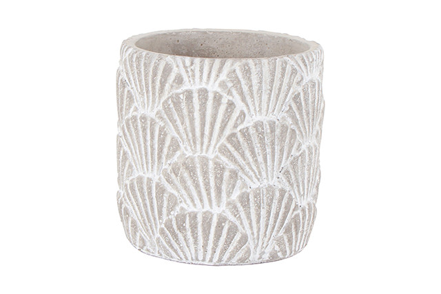 HEMA CEMENT PALM MOTIF POT W HOLE AND STOPPER 15 X 15CM