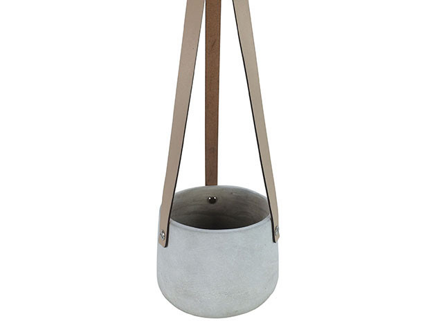 LILY CONCRETE HANGING POT WITH PU TAN STRAPS 13X13X10CM