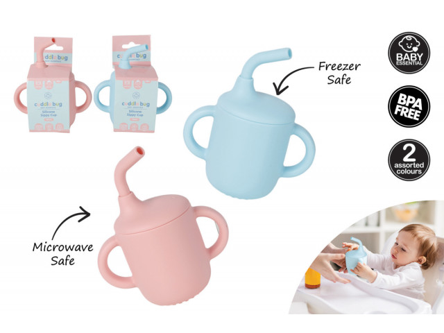 BABY SILICONE SIPPY CUP 180ML WITH STRAW PINK AND BLUE