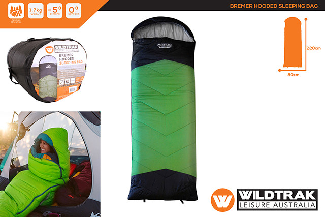 BREMER HOODED SLEEPING BAG 220X80CM 0 TO -5C