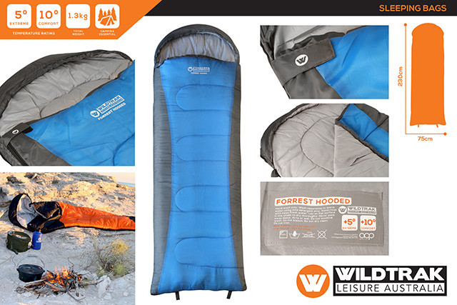 FORREST HOODED SLEEPING BAG 230X75CM 5 TO 10C