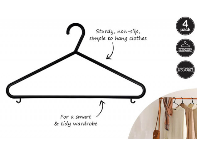 HANGERS PLASTIC 4PK BLACK 