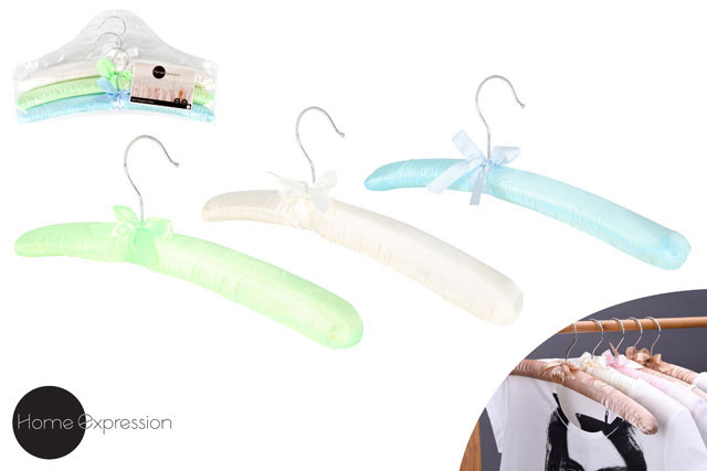 HANGERS SATIN S3 ASST COLOURS 39X3.5X3CM