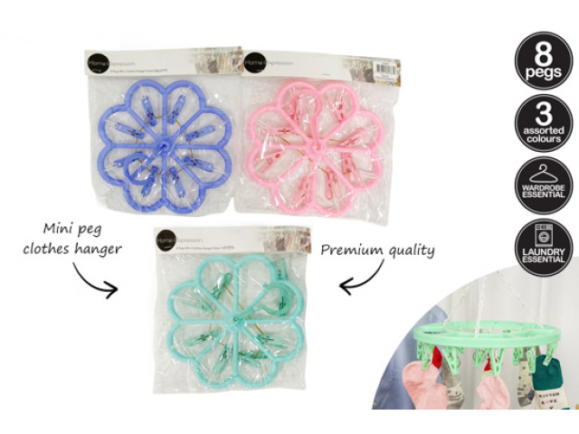 8 PEG MINI CLOTHES HANGER 3 ASST 22X14.5X17.5CM