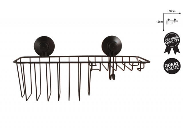 SUCTION CUP SHOWER SHELF WITH HOOK MATTE BLACK 30X15X12CM