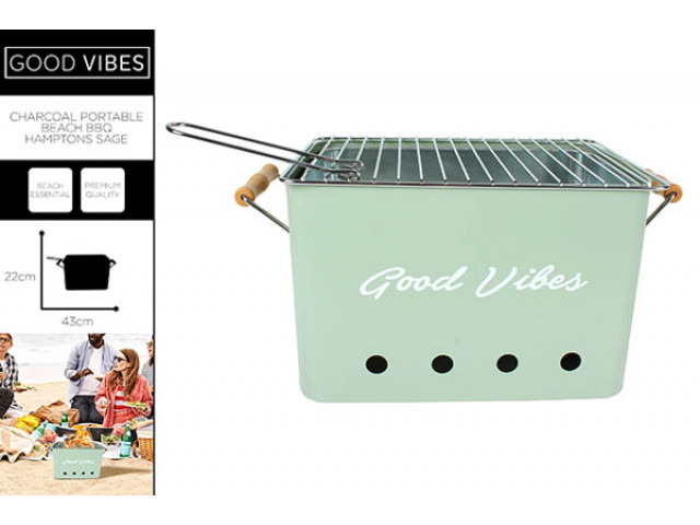 CHARCOAL PORTABLE BEACH BBQ HAMPTONS SAGE 43 X 22 X 22CM