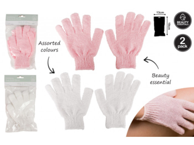 EXFOLIATING GLOVES BODY SCRUB 2PK 3 ASST COLOURS