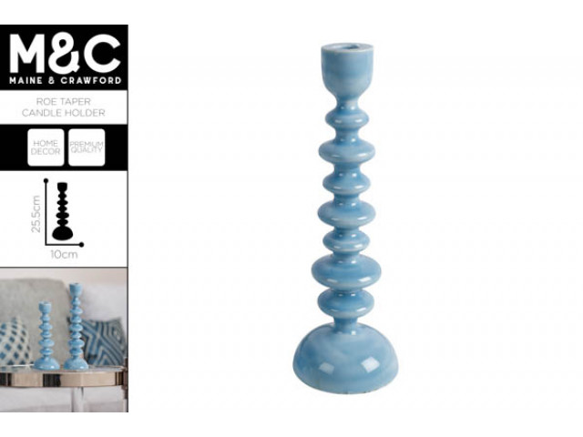 ROE BLUE TAPER CANDLE HOLDER 25.5X10X10CM