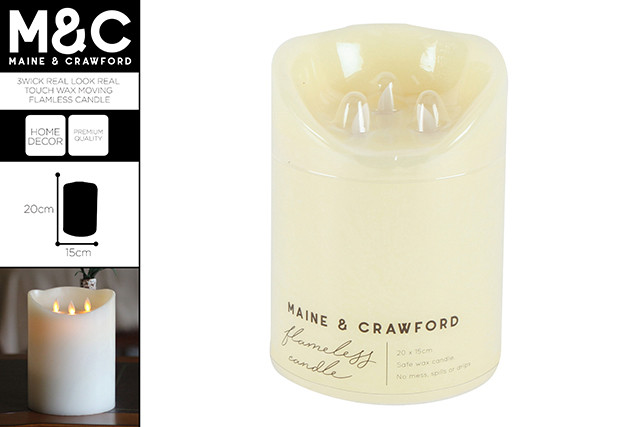 3WICK REAL LOOK REAL TOUCH WAX MOVING FLAMLESS CANDLE 20X15CM