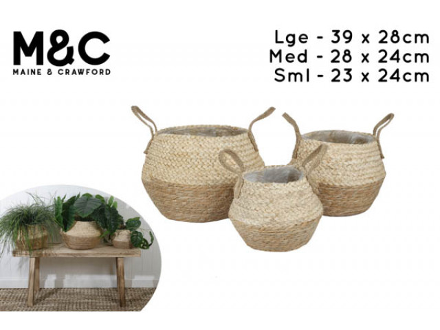 BULB BASKETS S/3 39X28CM LGE RATTAN