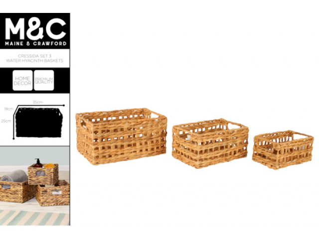 WATER HYACINTH BASKET SET 3 35X25X18CM RECTANGLE
