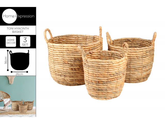 HYACINTH BASKETS SET 3 34X26CM LGE W HANDLES