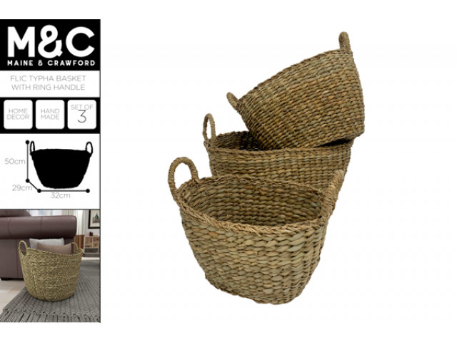 SEAGRASS LAUNDRY BASKETS SET 3 HANDLES 50X32X29CM LGE