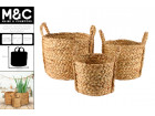 S3 NATURAL ROUND WOVEN BASKETS W HNDLE 34X30CM LGE