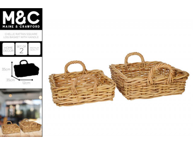 CHELSY S2 RATTAN RECTANGLE LOG BASKET W HANDLE 40X33X14CM