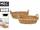 CHELLE NATURAL RATTAN OVAL LOG BASKET W HANDLE S2 45x30x12CM