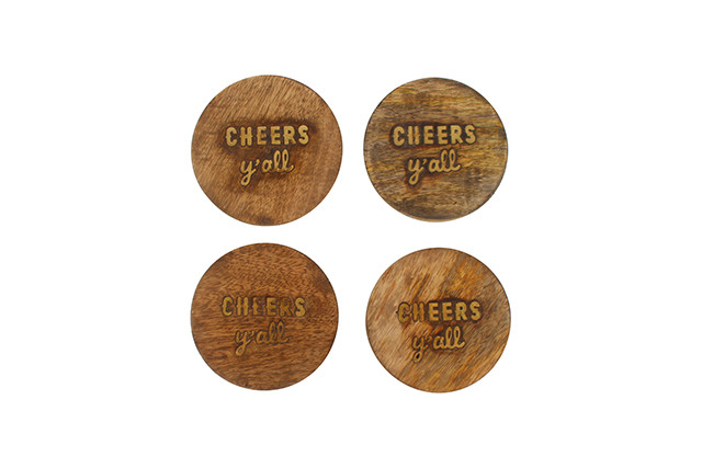 HARMONY MANGO WOOD S4 ROUND COASTERS 10 X 10 X 4CM