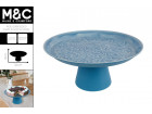 ROE EMBOSSED CAKE STAND ENAMEL BLUE 32X32X15CM