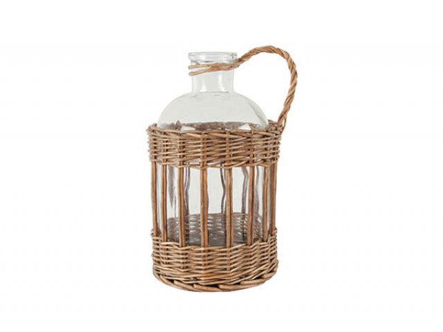 JIN RATTAN WRAPPED GLASS VASE WICKER ROPE 26 X 18 CM