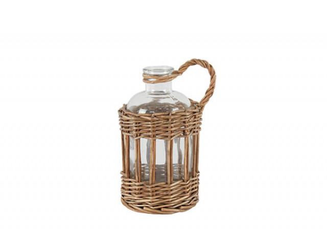 JIN RATTAN WRAPPED GLASS VASE WICKER ROPE 15X12CM