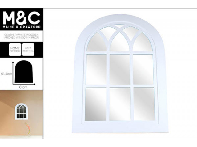 HEATHER WOODEN ARCHED WINDOW MIRROR 91.4 X 61 X 2CM