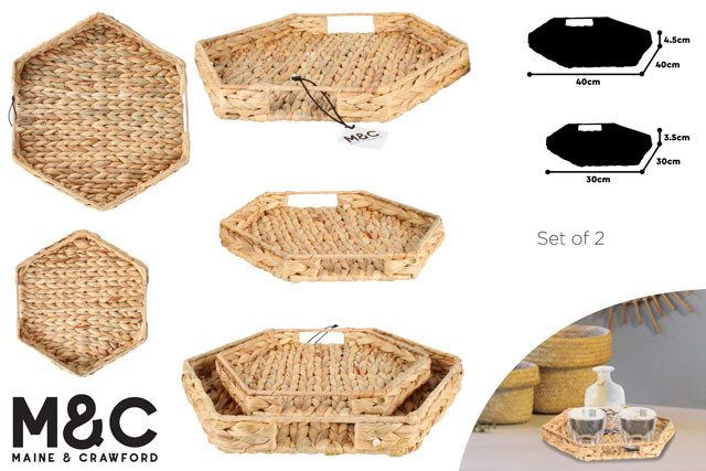WALU S2 WATERHYACINTH HEXAGON DISPLAY TRAYS 40X40X5CM LGE