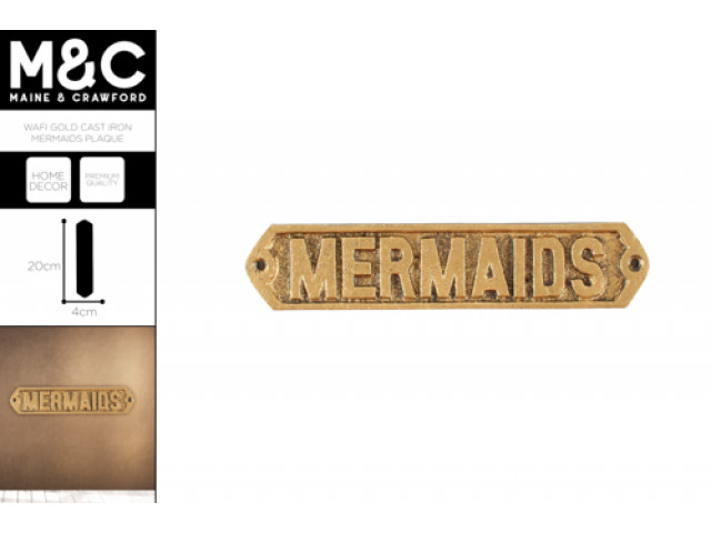 WAFI GOLD CAST IRON MERMAIDS PLAQUE 20 X 4CM