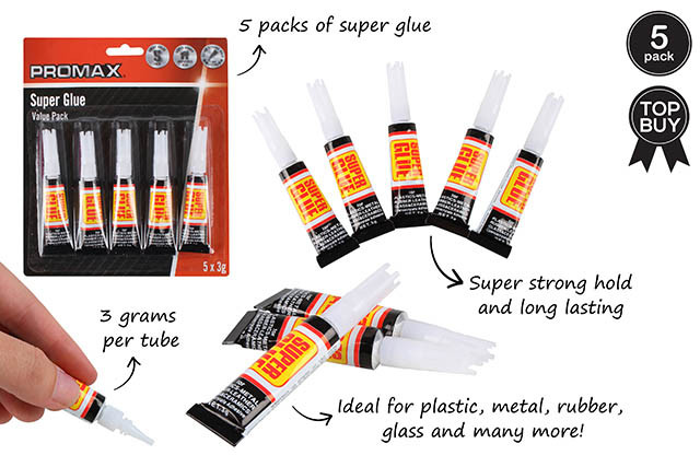 SUPER GLUE 5PK 3GRAMS 8X2X1CM