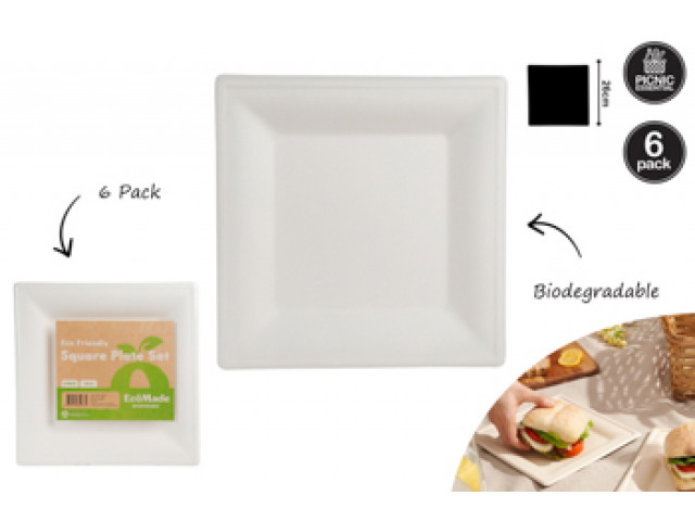 6PK SQUARE PLATE ECO FRIENDLY 26CM