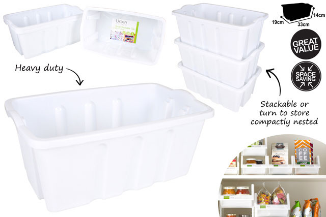 SMALL SIZED STACKABLE TUB 33 X 19 X 14CM WHITE HOLDS 6L