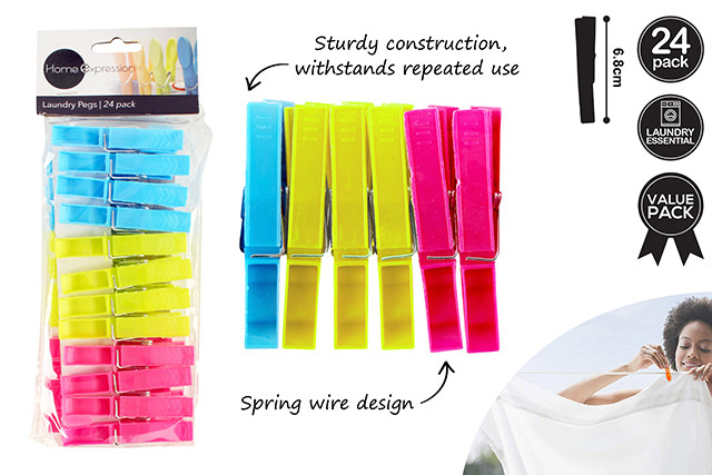 CLOTHES PEGS 24PK ASST CLRS 7CM
