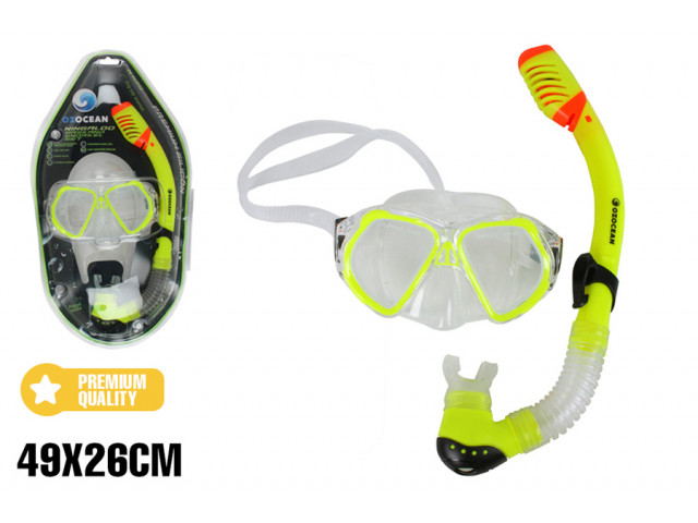 MASK SNORKEL SET NINGALOO KIDS DRY TOP SILICON YELLOW 49X26CM