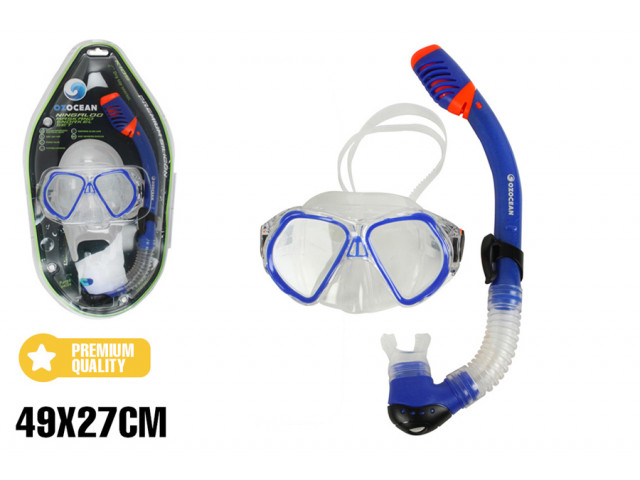 MASK SNORKEL SET NINGALOO KIDS DRY TOP SILICON BLUE 49X27CM