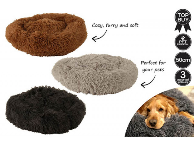 ANTI ANXIETY CALMING PET BED PREMIUM 50CM DIA 3 ASST CLRS