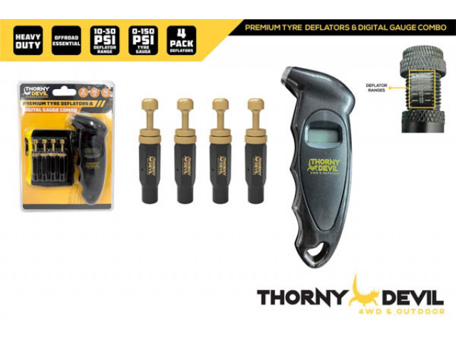 DEFLATOR TYRE PREMIUM 4PK 10-30PSI + DIGITAL GAUGE COMBO