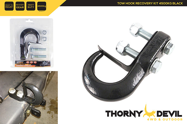 TOW HOOK RECOVERY KIT 4500KG BLACK