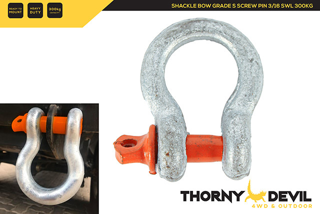 SHACKLE BOW GRADE S SCREW PIN 3/16 SWL 300KG SH101005
