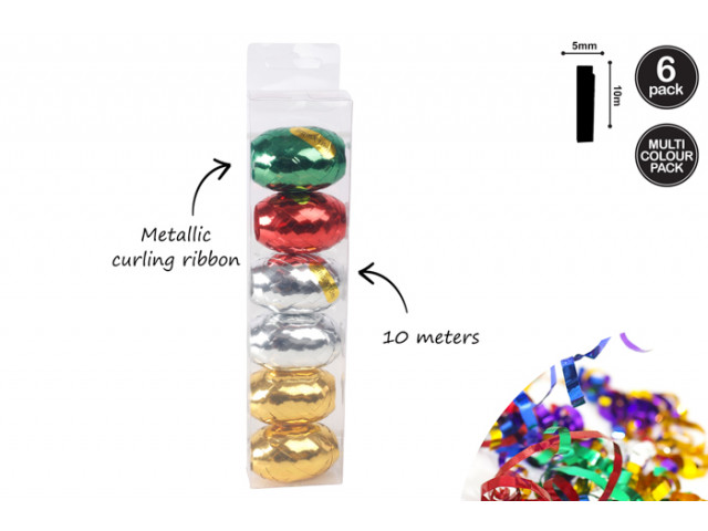6PK CURLING RIBBON METALLIC 5MMX10M 5 ASST CLRS