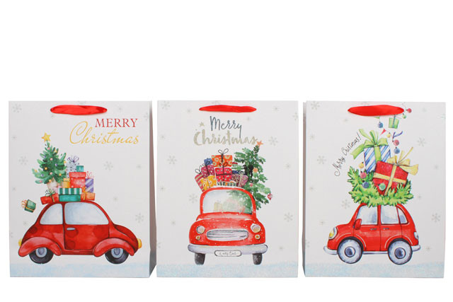 XMAS TRUCK GIFT BAGS 3 ASST DESIGNS 32X26X10CM