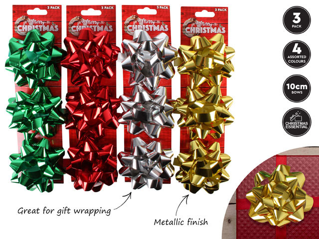 METALLICS STAR BOW 3PCS 10CM 4 ASST