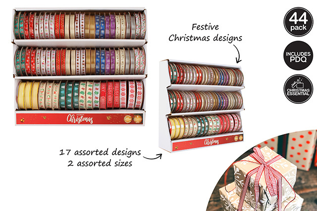 RIBBON 17 ASST 2 SIZES PRINTED XMAS PIC IN PDQ