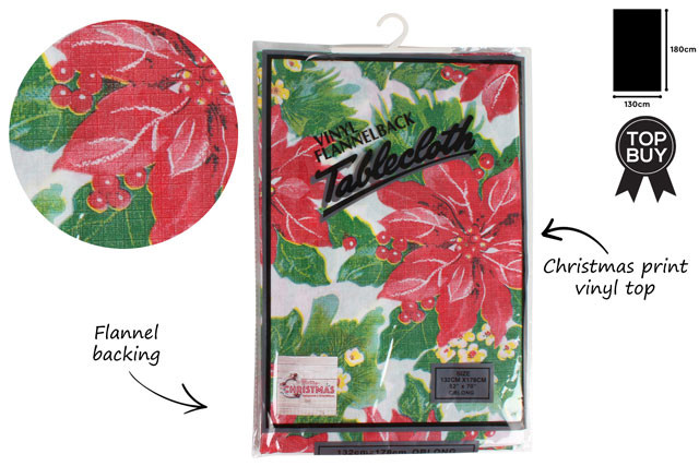 TABLECLOTH FLANNEL BACK 130X180CM 2ASST