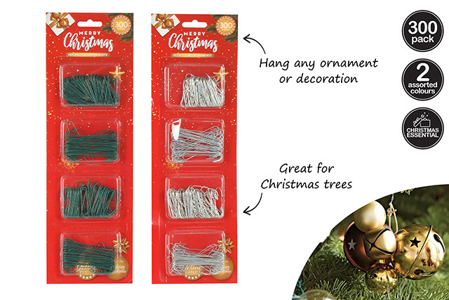 300PCE HOOKS FOR ORNAMENTS 2 ASST COLOURS 4CM 6.5CM