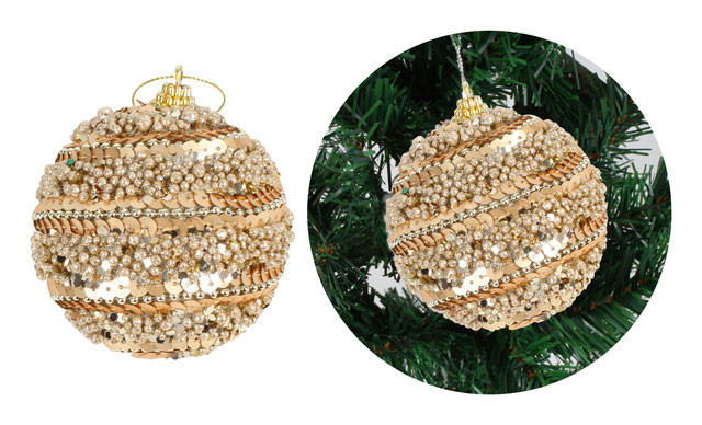 8CM HELTA SPIRAL SEQUIN BAUBLE GOLD