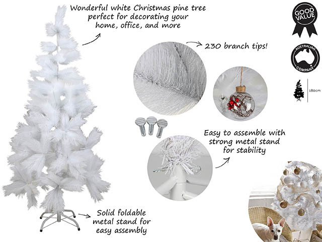 XMAS TREE PINE WHITE 180CM 230 TIPS