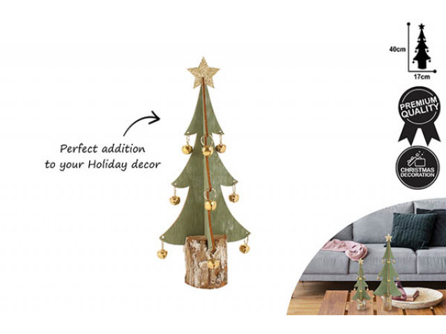 XMAS TREE ORNAMENT W BELLS AND GLITTER STAR LARGE 40X17X17CM