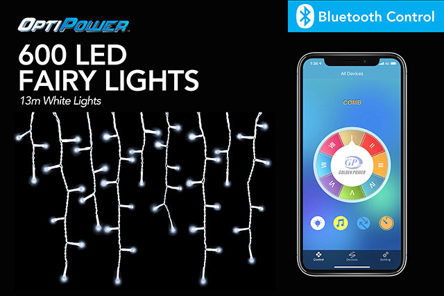 BLUETOOTH APP CTRL LIGHTS 13M MUSIC TIME DIM 8 FUN 600 WHITE