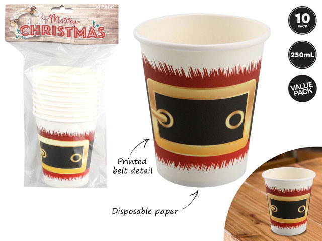 10PK CUPS 250ML SANTA BELT 