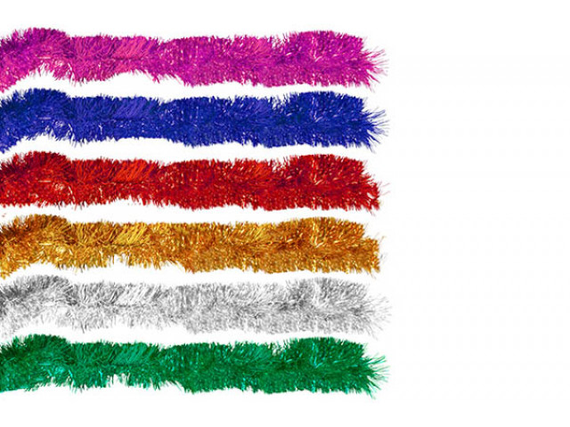 2M x 7CM TINSEL 6 ASST COLOURS 