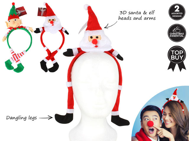 ELF HEADBAND WITH LEGS 2 ASST 34X15X1.5CM